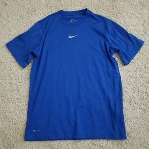 Nike Blue Wht Swoosh Logo Dri Fit Shirt Boys L